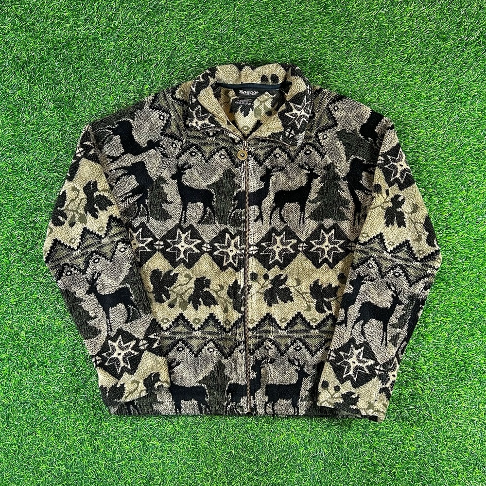 Vintage Barrage deer zip up fleece